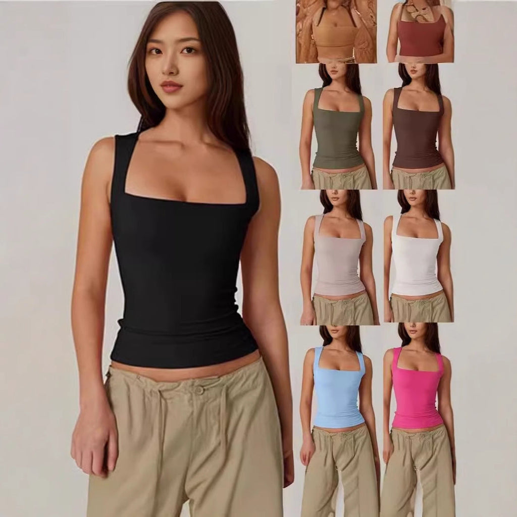Women's Square-Neck Sleeveless Double-Layer Basic Tank Top
