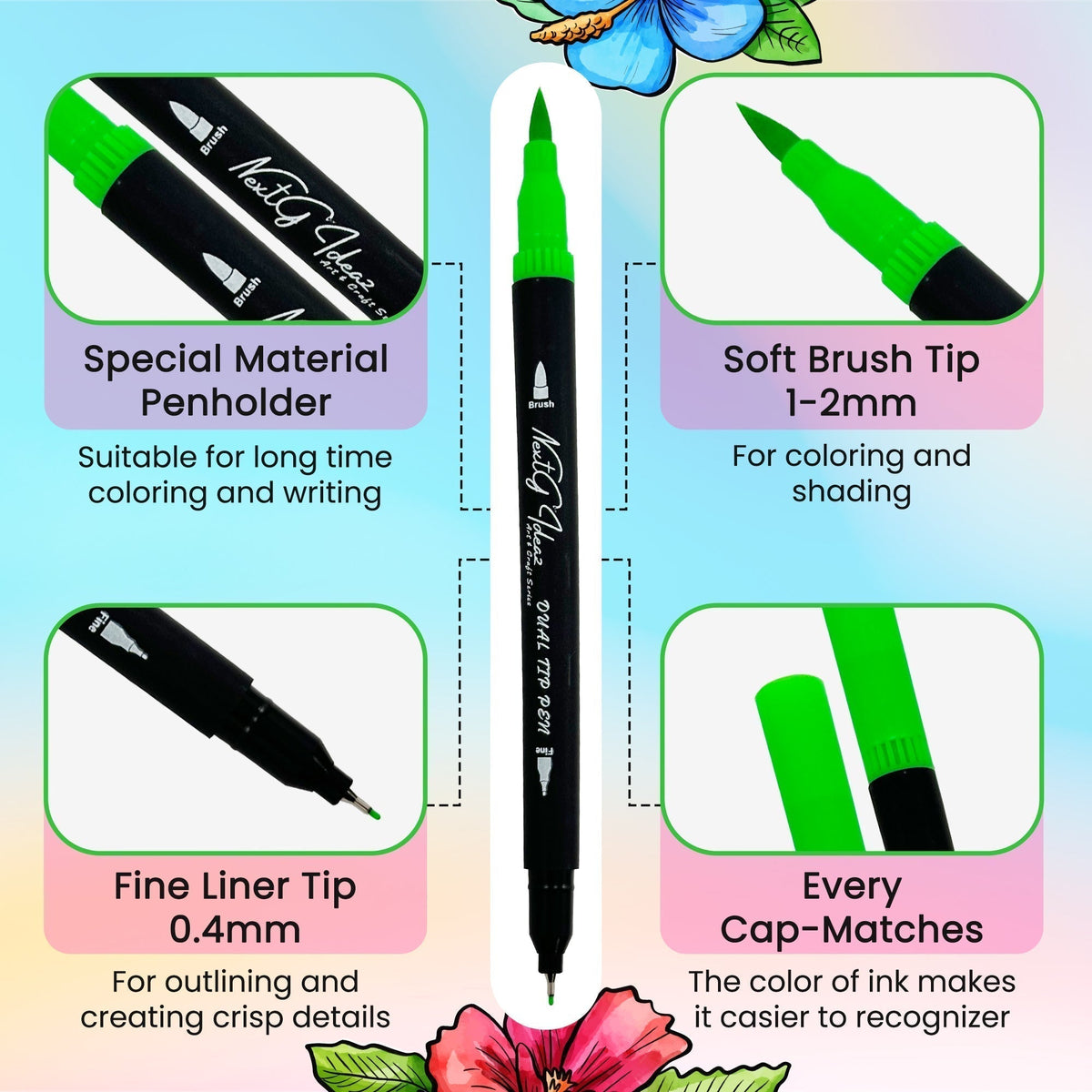 NextG Ideaz Dual Tip Brush Art Marker Pens - 80 Unique Color Pens