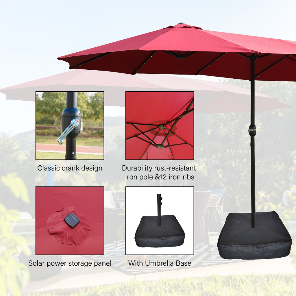 15x9ft Large Double-Sided Rectangular Outdoor Twin Patio Market Umbrella
