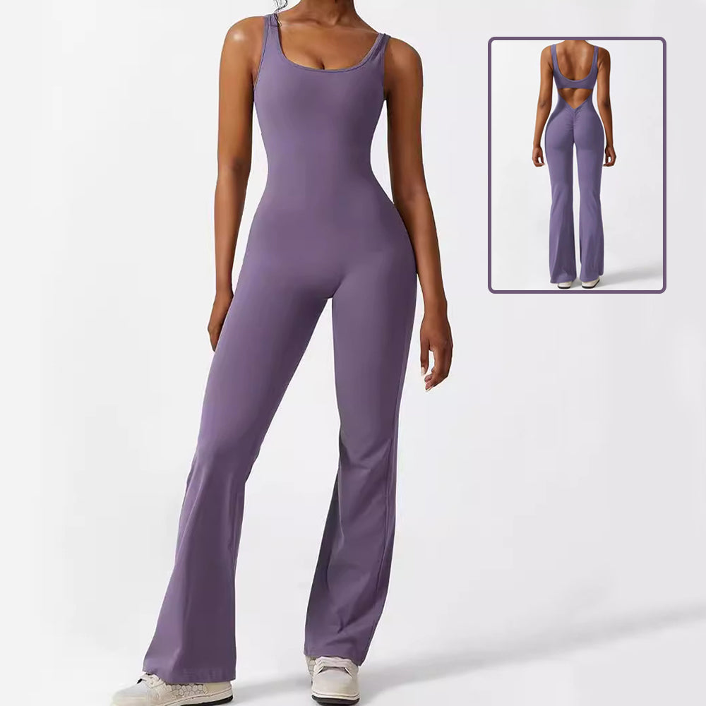 Sleeveless Flare Yoga Jumpsuit – Women’s High-Stretch Wide Leg Activewear