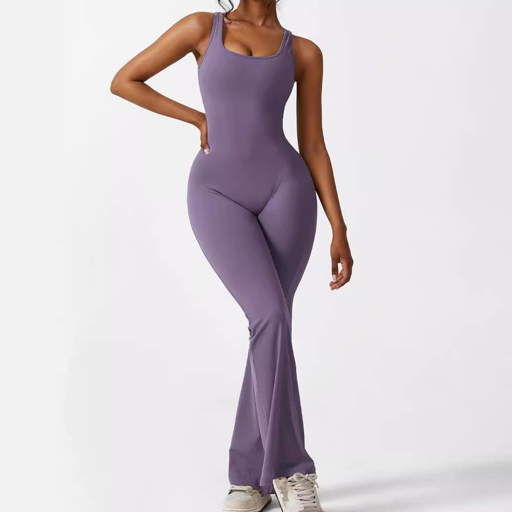 Sleeveless Flare Yoga Jumpsuit – Women’s High-Stretch Wide Leg Activewear