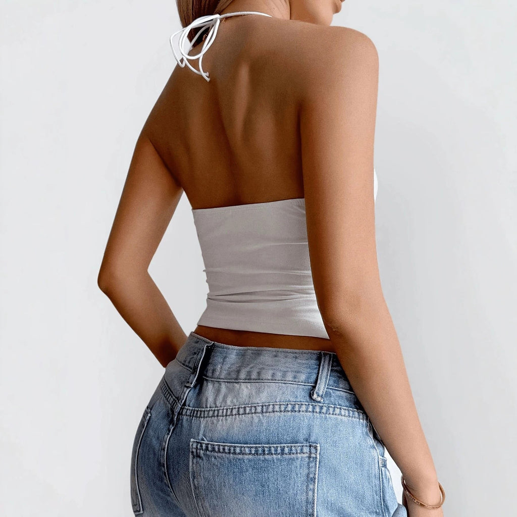 Women's White Lace Backless Tank Top
