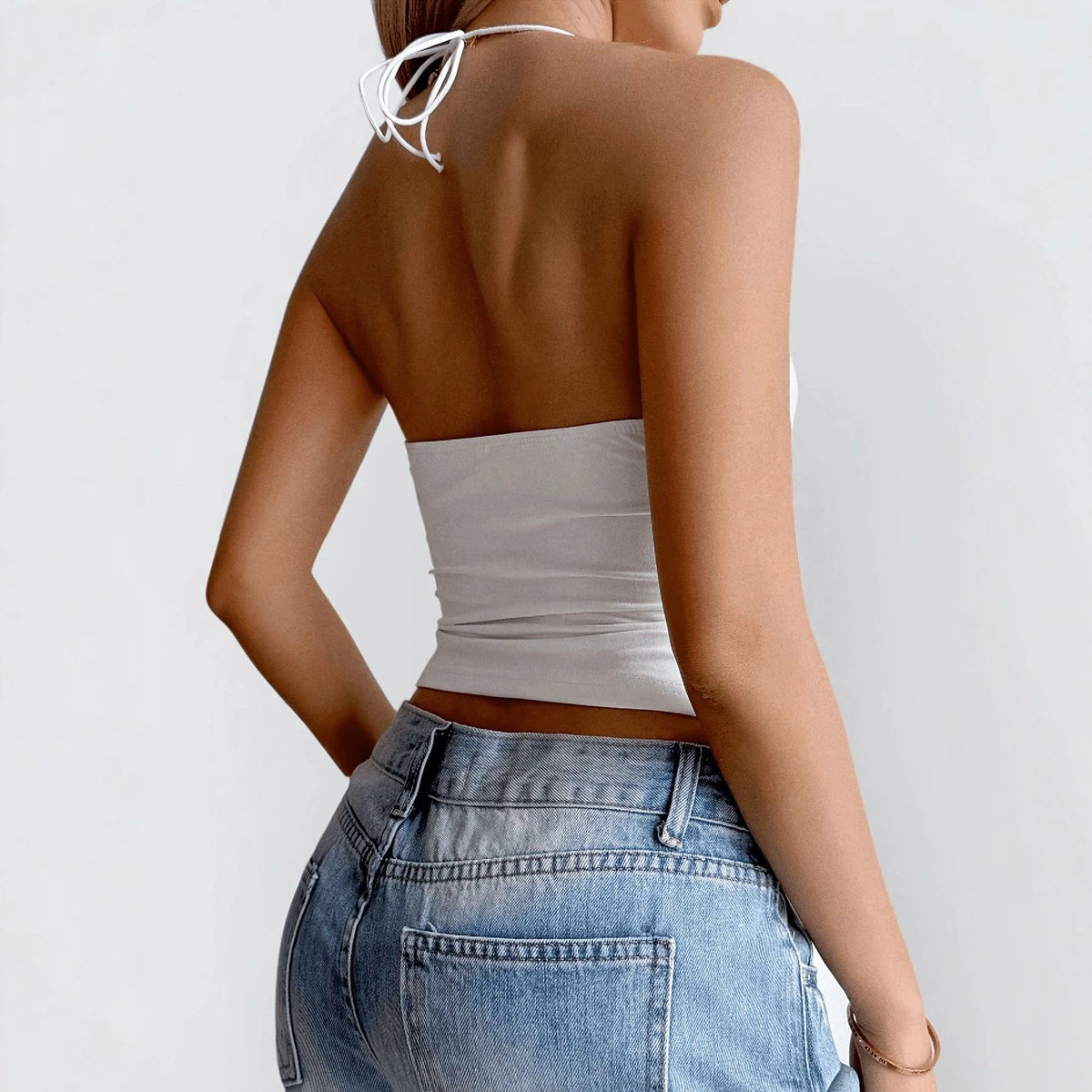 Women's White Lace Backless Tank Top