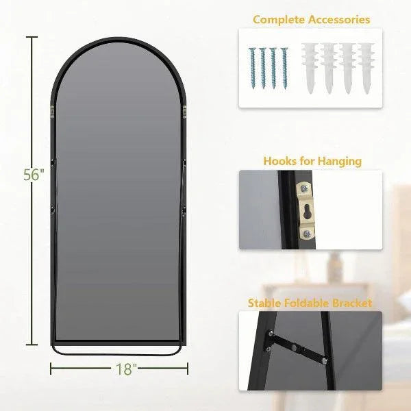 Arched Floor Mirror with Aluminum Frame – Black