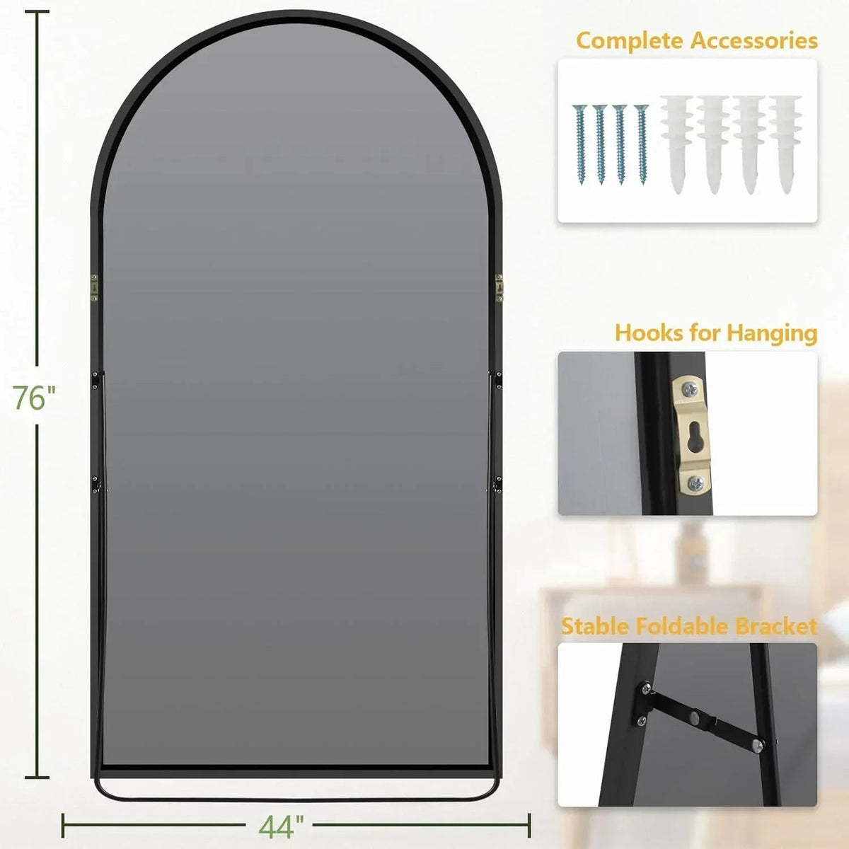 Oversized Black Arched Full Length Mirror – 76"/82"