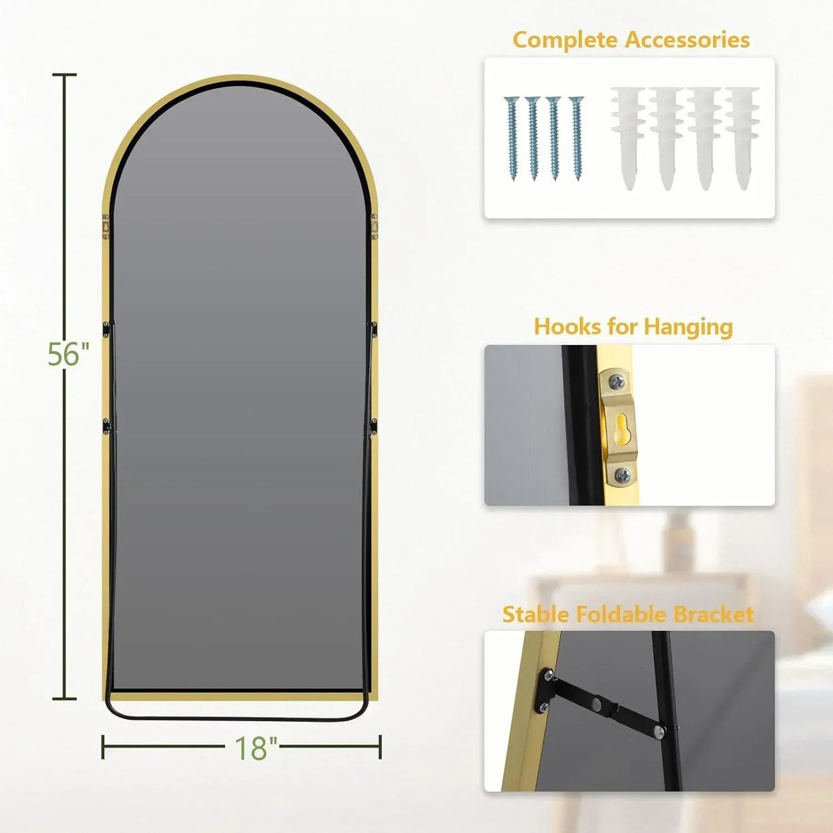 Oversized Gold Full Length Mirror – Arched Floor Mirror