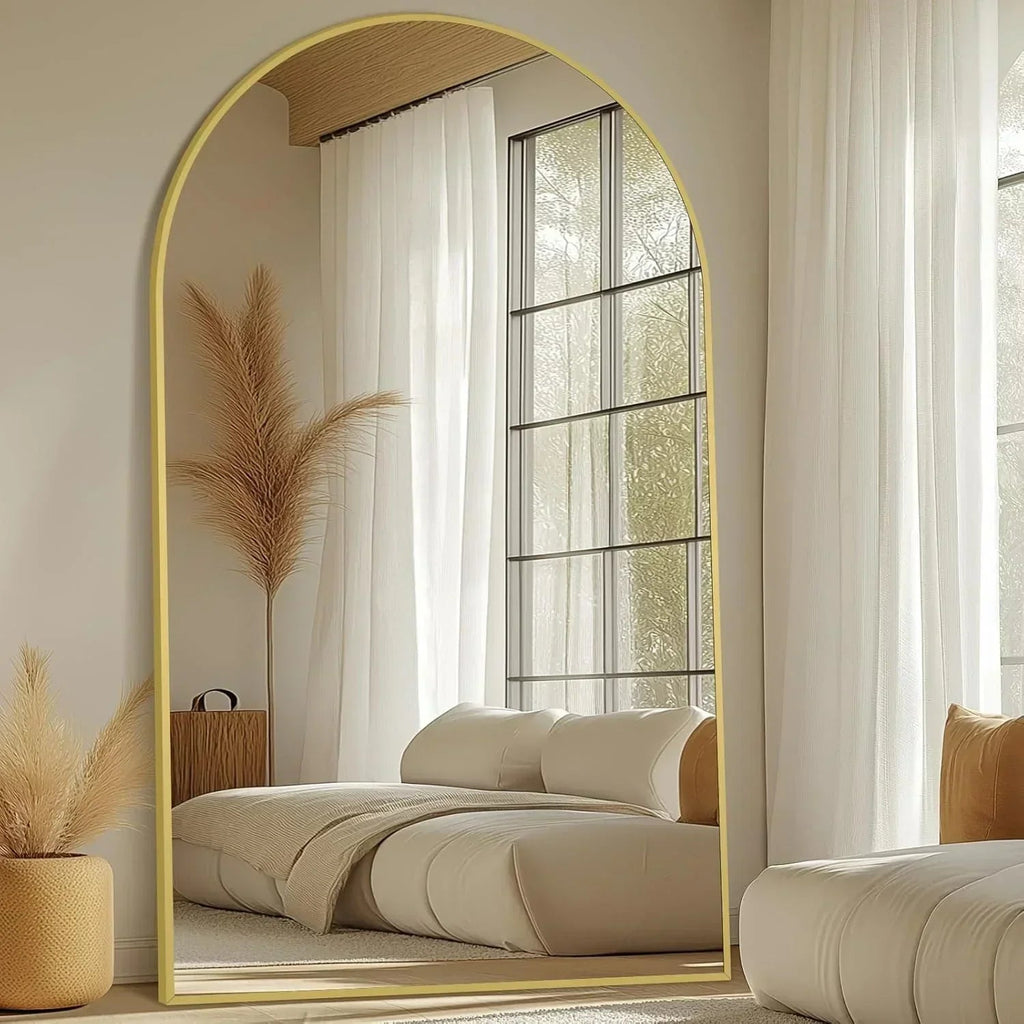 Oversized Gold Full Length Mirror – Arched Floor Mirror