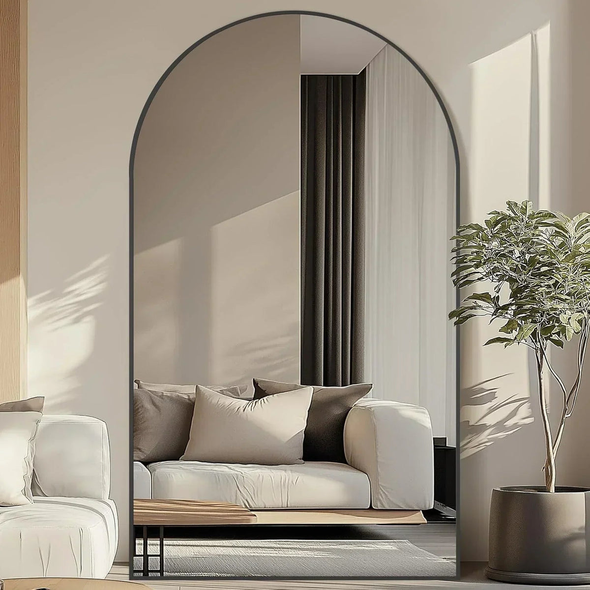Oversized Black Arched Full Length Mirror – 76"/82"