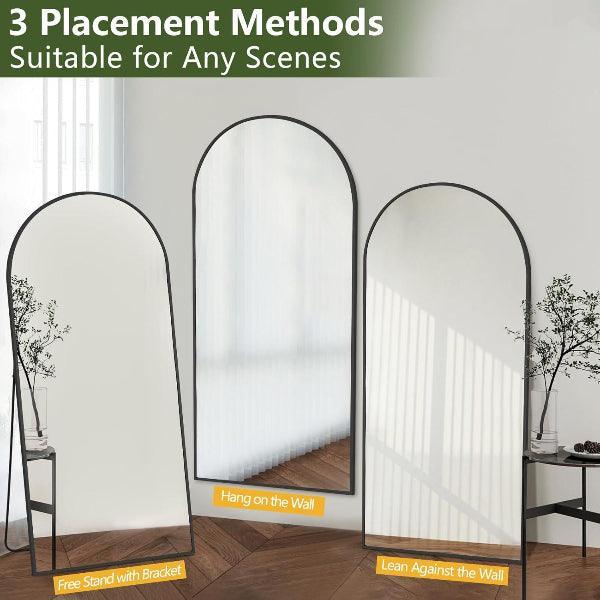 Arched Floor Mirror with Aluminum Frame – Black