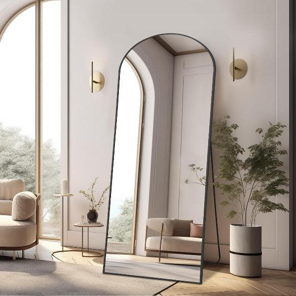 Arched Floor Mirror with Aluminum Frame – Black