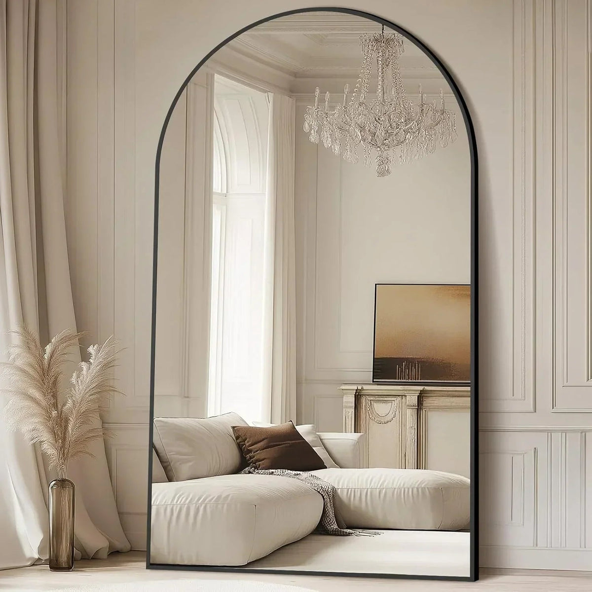 Oversized Black Arched Full Length Mirror – 76"/82"