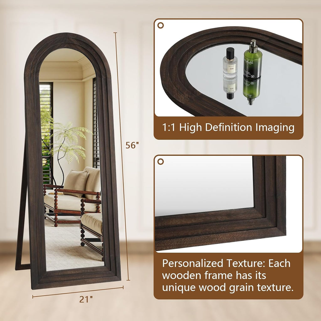 Arched Solid Wood Full Length Mirror – Rustic Farmhouse