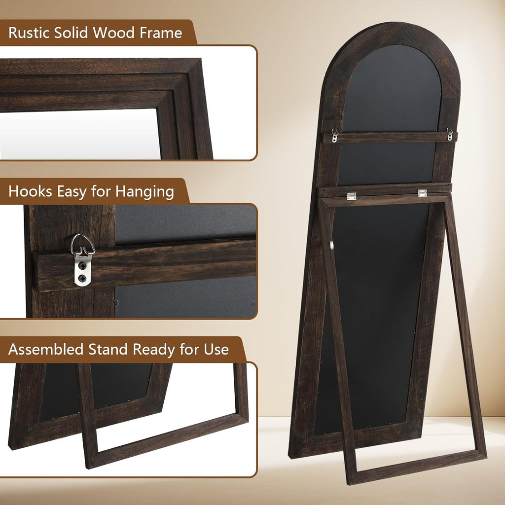 Arched Solid Wood Full Length Mirror – Rustic Farmhouse