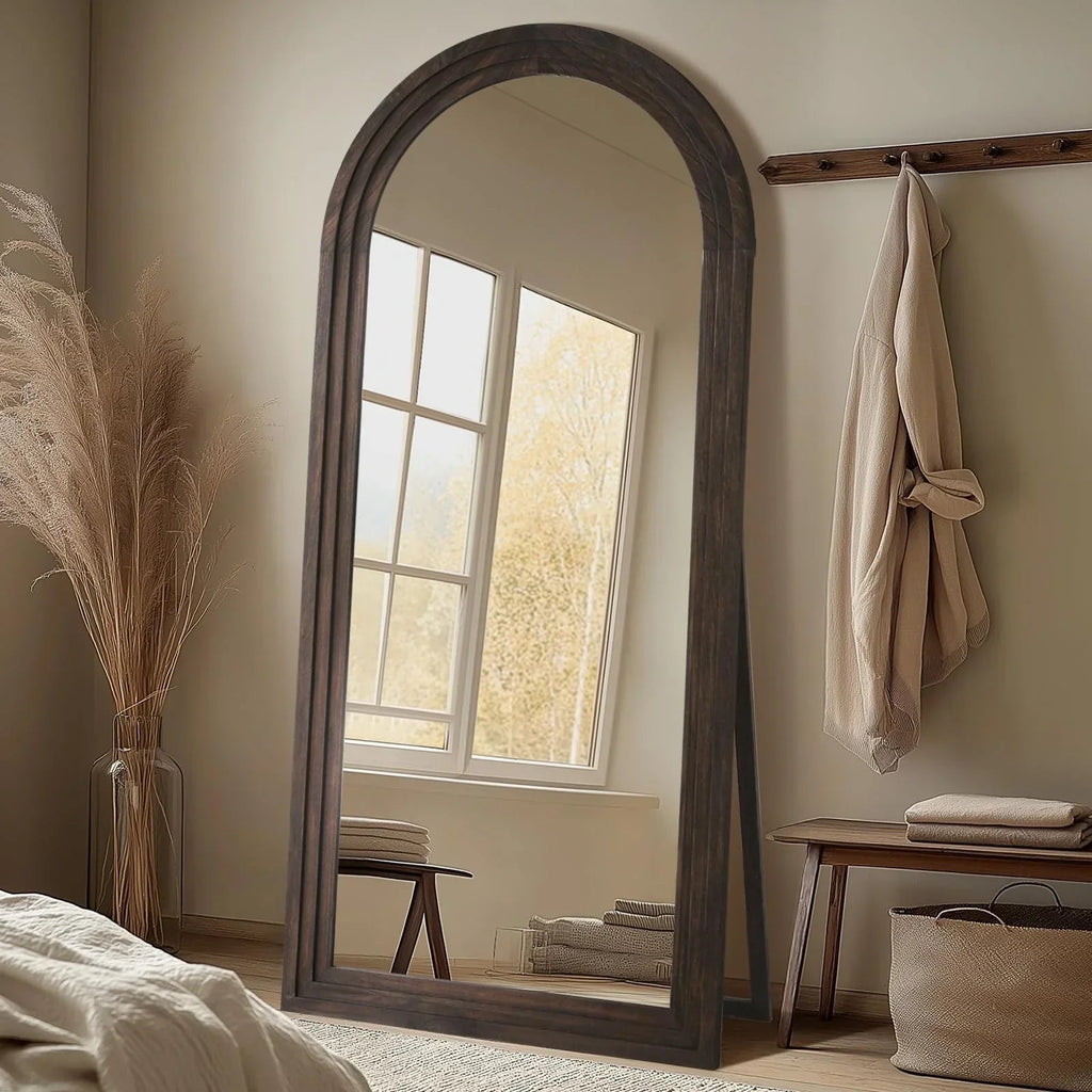 Arched Solid Wood Full Length Mirror – Rustic Farmhouse