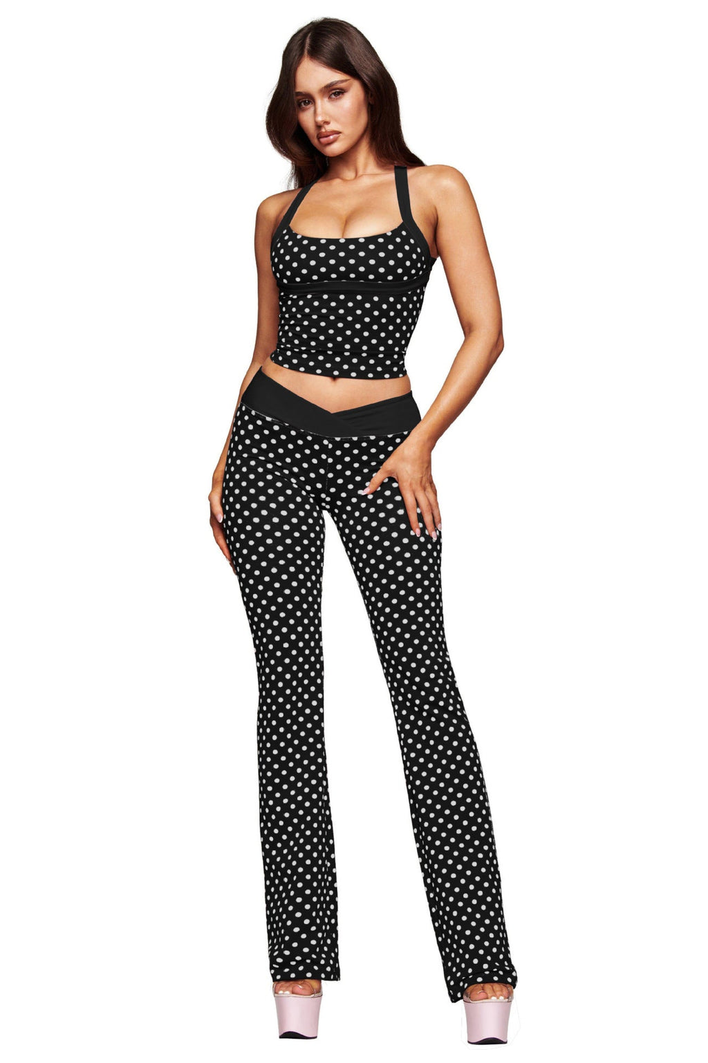 Polka Dot Halter Neck Two-Piece Activewear Set