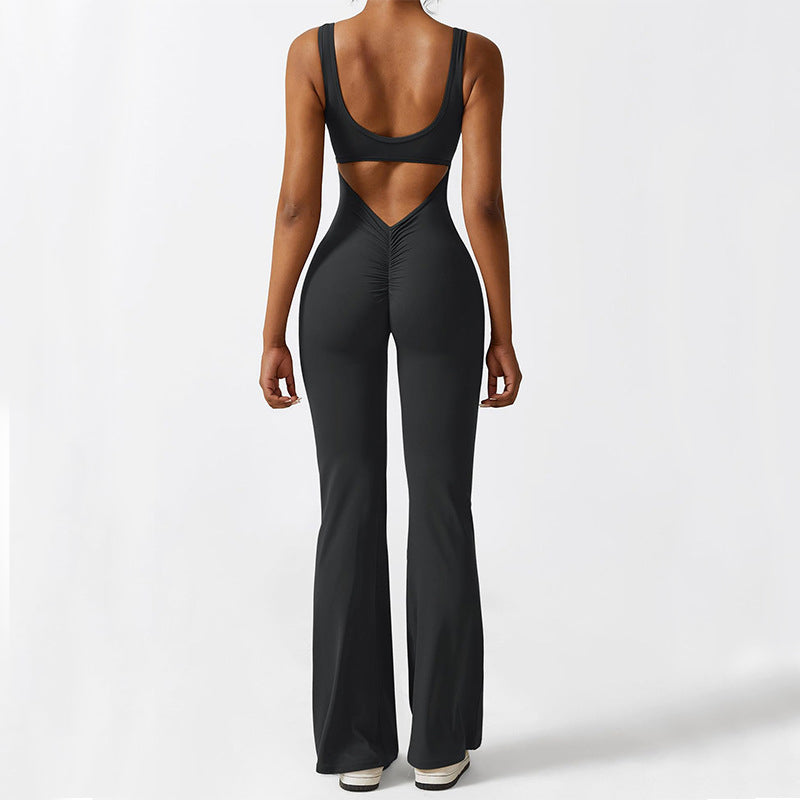 Sleeveless Flare Yoga Jumpsuit – Women’s High-Stretch Wide Leg Activewear