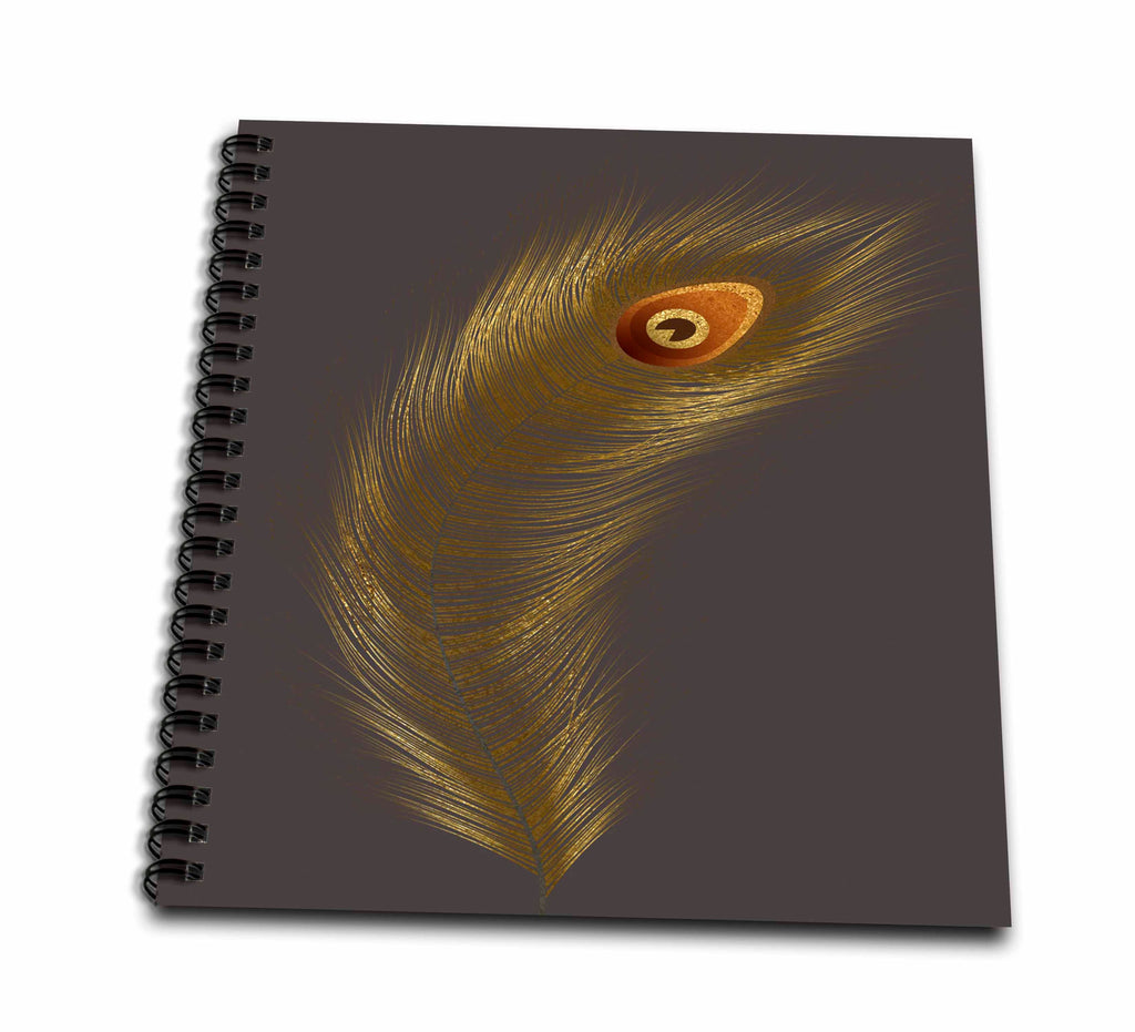 3dRose Elegant Image Of Gold Peacock Feather Illustration - Drawing Books (db_344863)
