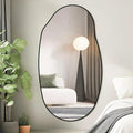 Irregular Wall Mirror, Black Asymmetrical Bathroom Mirror, Oval Aesthetic Mirror, Full Length Mirror, Shatterproof Black Bathroom Mirrors