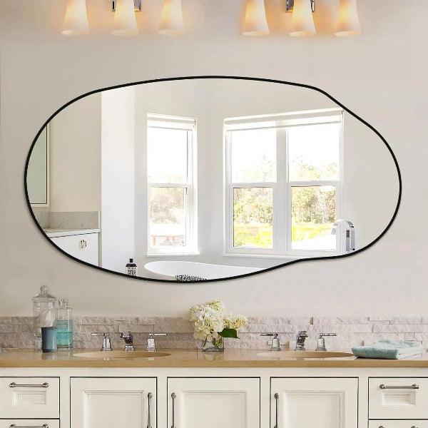 Irregular Wall Mirror, Black Asymmetrical Bathroom Mirror, Oval Aesthetic Mirror, Full Length Mirror, Shatterproof Black Bathroom Mirrors