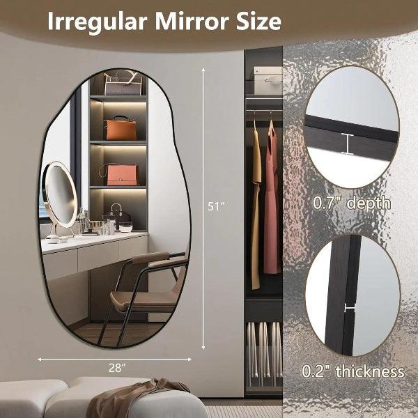 Irregular Wall Mirror, Black Asymmetrical Bathroom Mirror, Oval Aesthetic Mirror, Full Length Mirror, Shatterproof Black Bathroom Mirrors