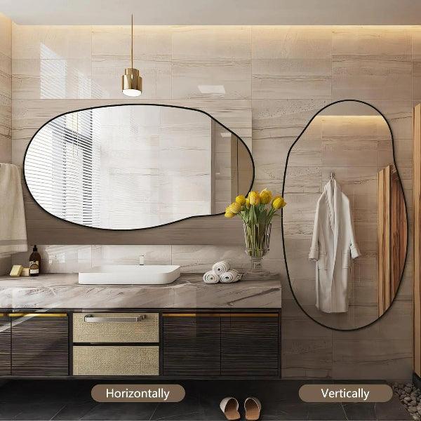 Irregular Wall Mirror, Black Asymmetrical Bathroom Mirror, Oval Aesthetic Mirror, Full Length Mirror, Shatterproof Black Bathroom Mirrors