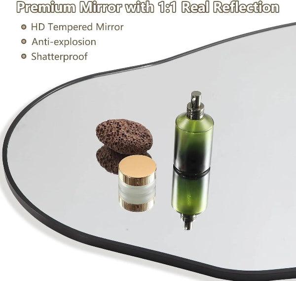 Irregular Wall Mirror, Black Asymmetrical Bathroom Mirror, Oval Aesthetic Mirror, Full Length Mirror, Shatterproof Black Bathroom Mirrors