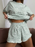 Leopard Print Pajama Set for Women Summer Sexy Crop Top and Shorts Loungewear Loose Short Sleeve Sleepwear Home Outfit
