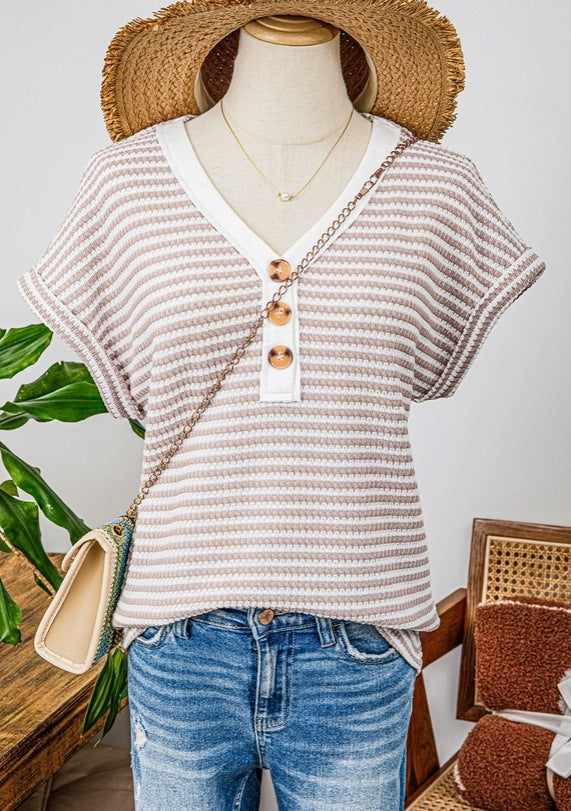 Women's V-Neck Button-Front Knit Top
