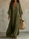 Women's Lace Trim V-Neck Flowy Maxi Dress