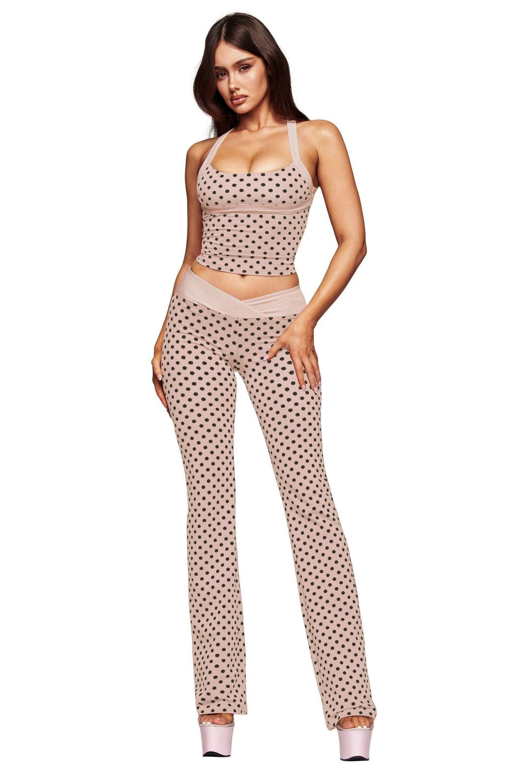Polka Dot Halter Neck Two-Piece Activewear Set
